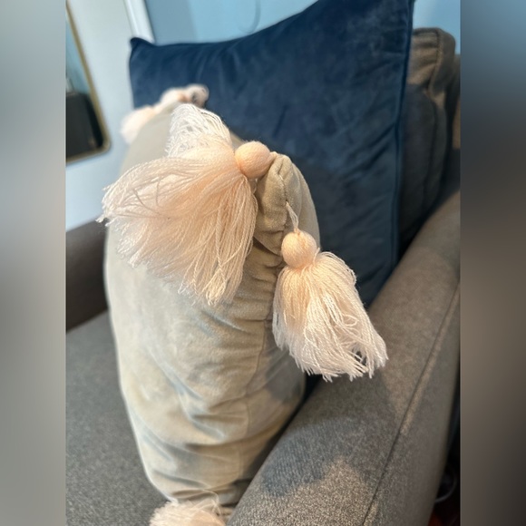 Target Pillowfort Pink Linen & Grey Velvet Square Throw Pillow with Pom Pom - Picture 5 of 7